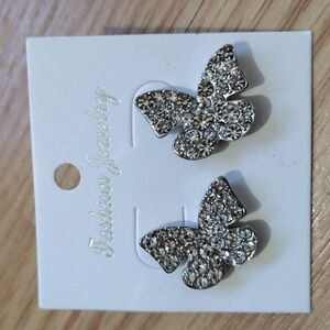 Beautiful silver plated butterfly w/rhinestones, stud earrings. NWOT